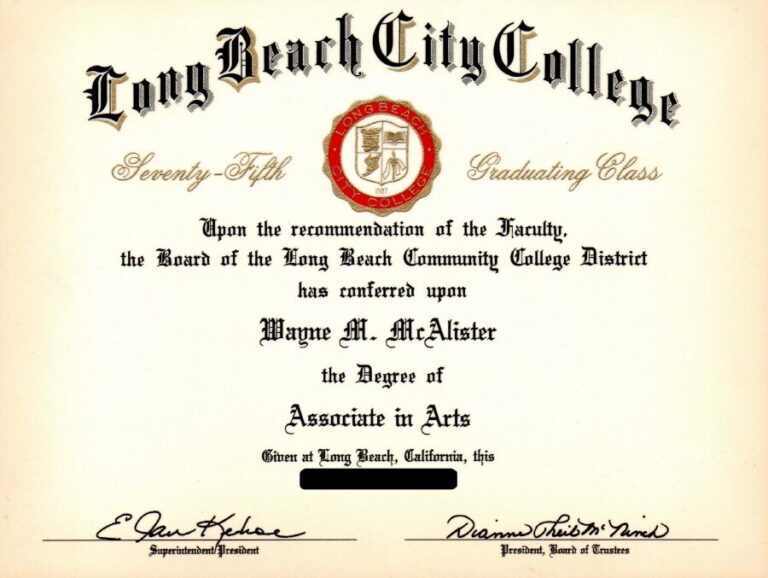 Long Beach City College Associate in Arts degree awarded to Wayne McAlister